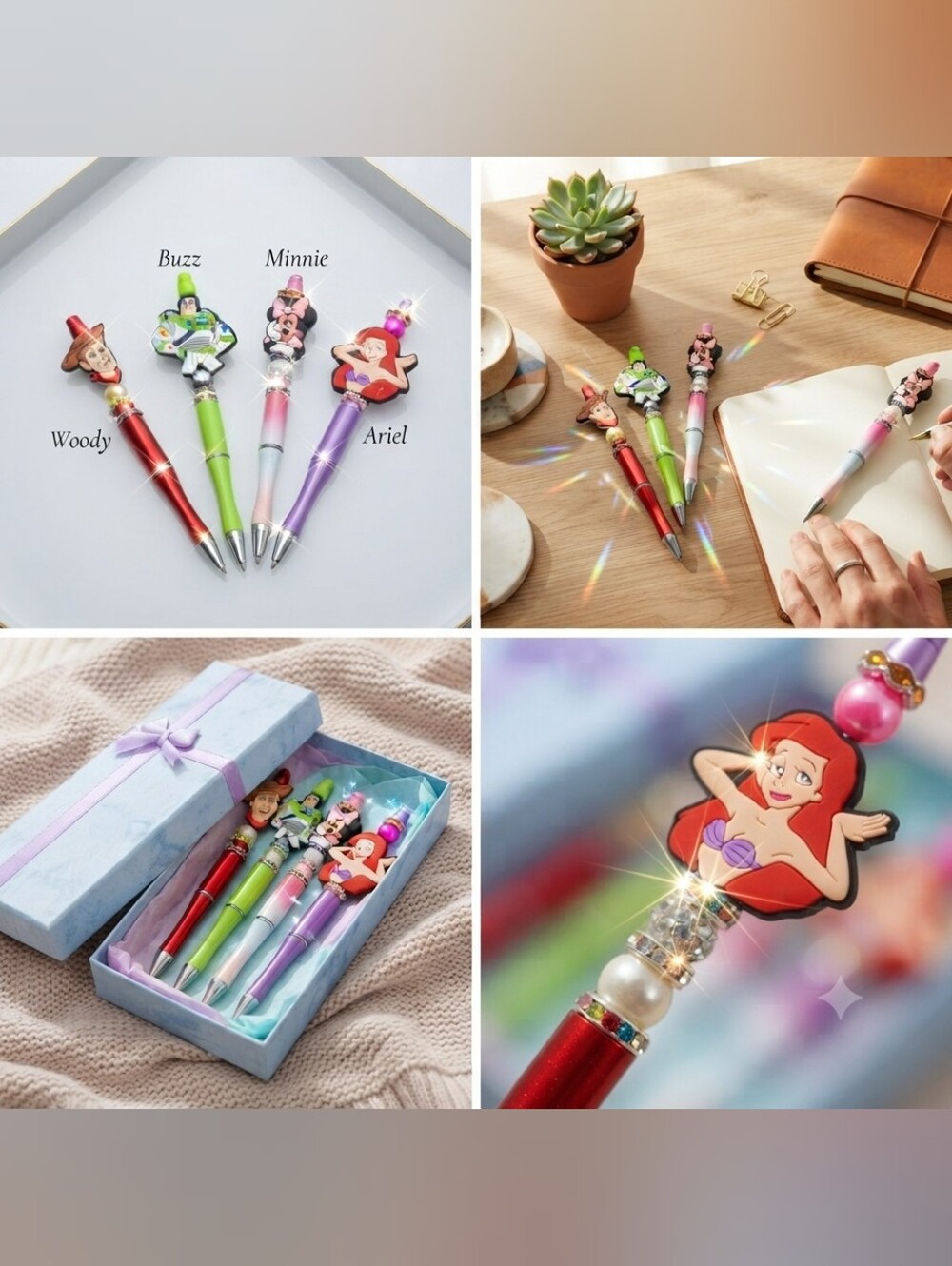 Character Topper Ballpoint Pens - Red, Lime, Pink, Purple- Set Of 4 - Picture 3 of 5